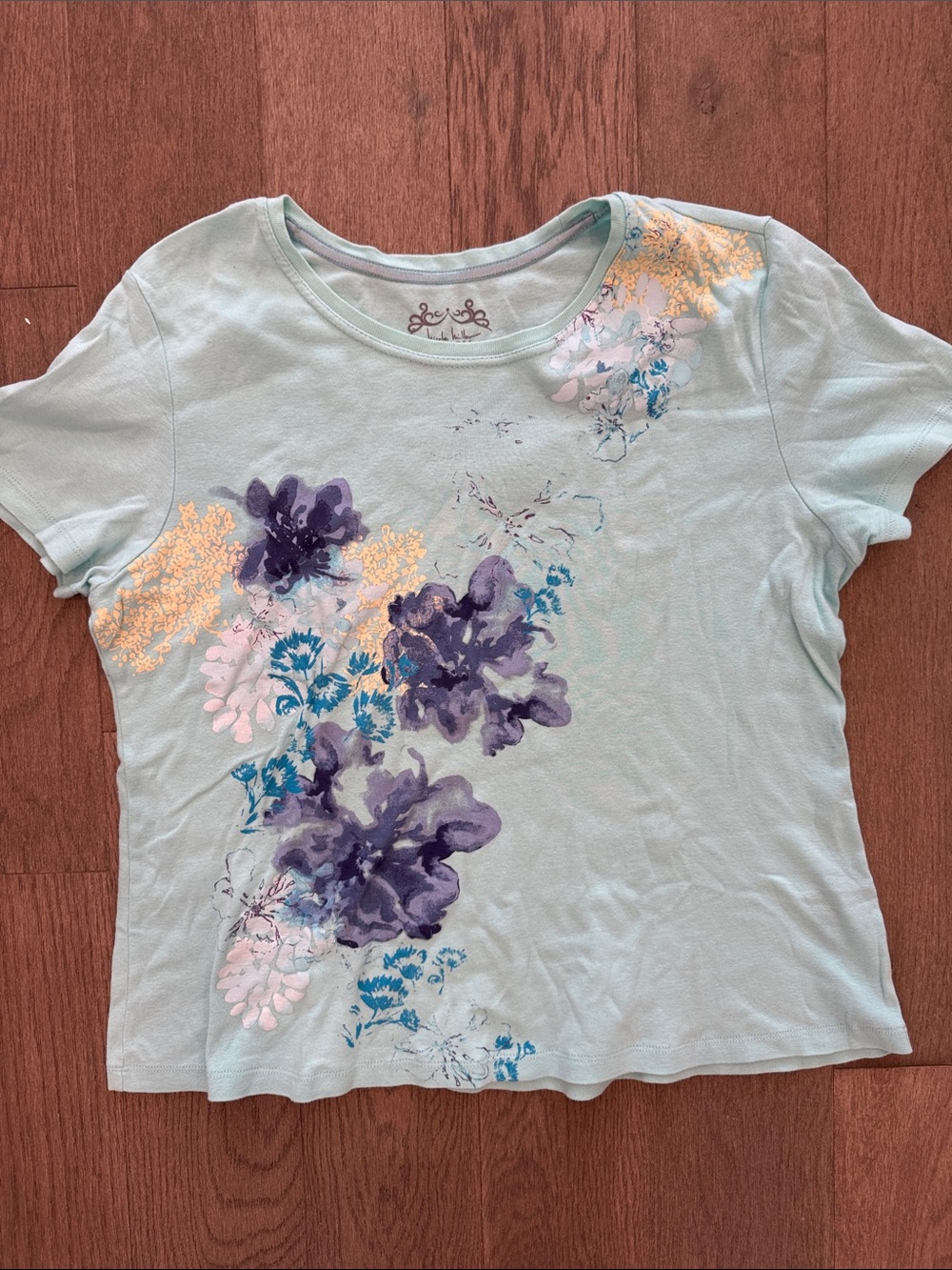 Watercolor Floral Short Sleeve Crew Neck Nicole Miller Women’s XL Cotton Shirt